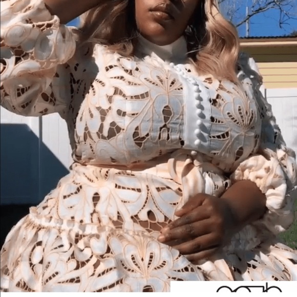 OffWhite Intricate Crochet Lace Pattern Mini Dress - Picture 8 of 11